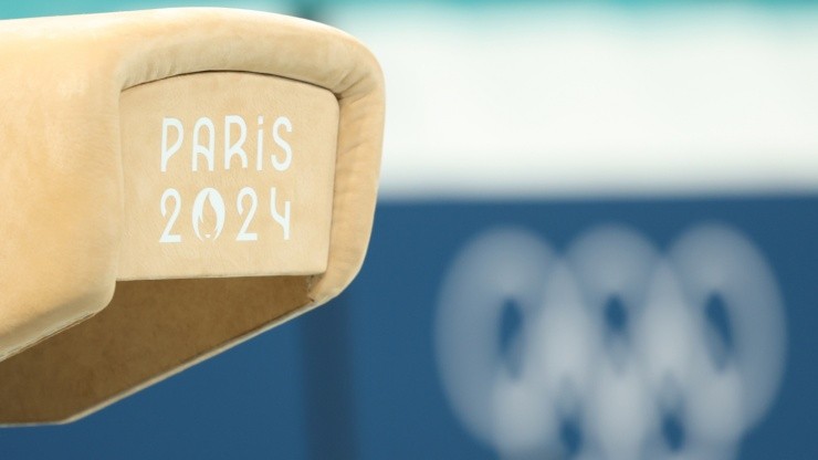 Paris 2024 logos seen at Bercy Arena the venue of Artistic Gymnastics event ahead of the Paris 2024 Olympic Games on July 22, 2024 in Paris, France.