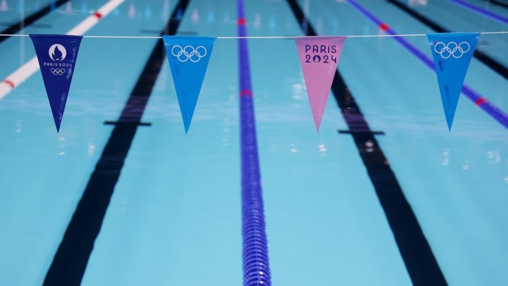 A General view of the backstroke flags at the competition pool in Paris La Defense Arena ahead of the Paris 2024 Olympic Games on July 22, 2024 in Paris, France. (Photo by Al Bello/Getty Images A General view of the backstroke flags at the competition pool in Paris La Defense Arena ahead of the Paris 2024 Olympic Games on July 22, 2024 in Paris, France. (Photo by Al Bello/Getty Images