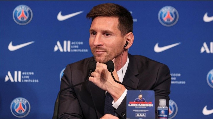 Lionel Messi, durante la conferencia de prensa de su presentación en PSG.