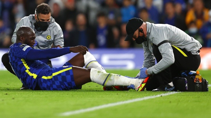 Romelu Lukaku y su lesión de tobillo anoche.