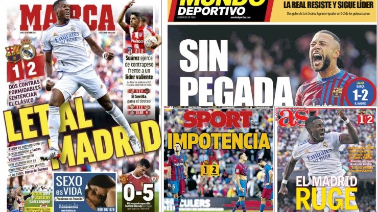 Las portadas de los principales medios españoles tras el Clásico entre Barcelona y Real Madrid.