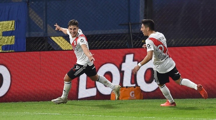 Su festejo de gol tras el tanto convertido frente a Boca en la Copa de la Liga. Foto: Getty.