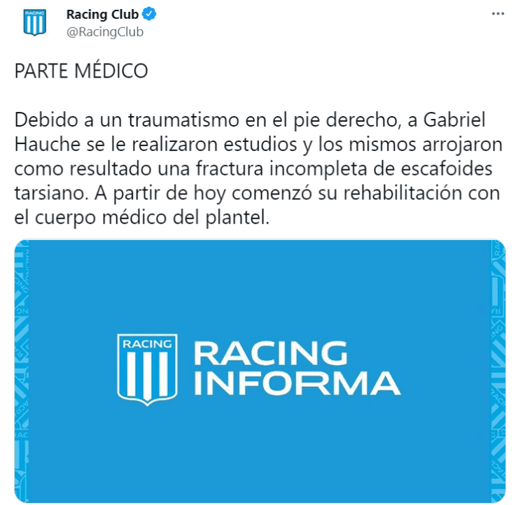 Racing y su comunicado oficial.