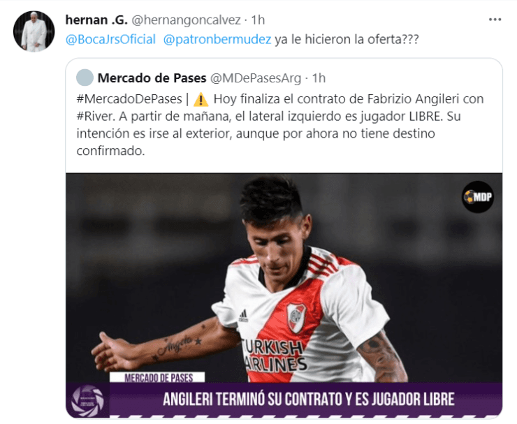 Los hinchas de Boca le piden a Riquelme que acelere por Angileri.