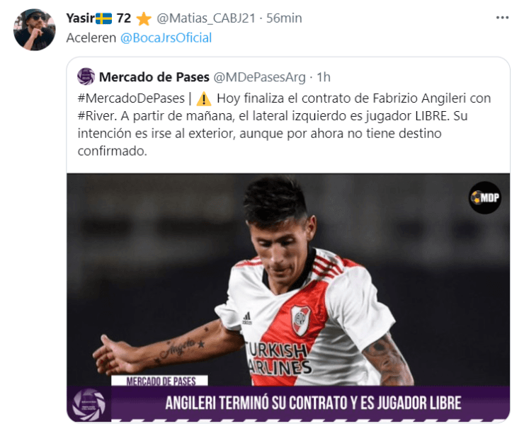 Los hinchas de Boca le piden a Riquelme que acelere por Angileri.