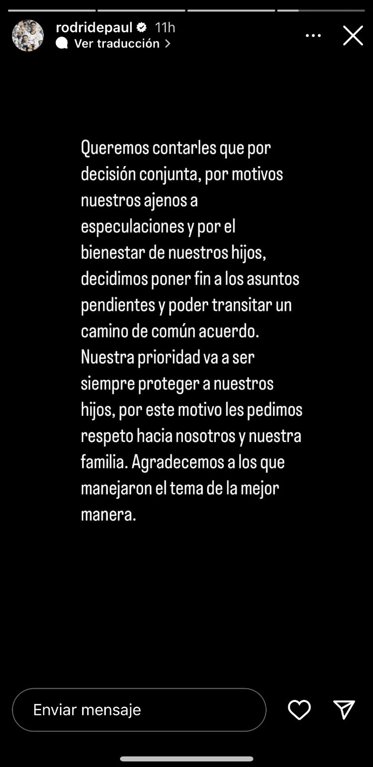 Camila Homs y Rodrigo De Paul compartieron el mismo comunicado en sus redes sociales.