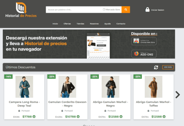 Imagen de la interfaz de historial.com.ar