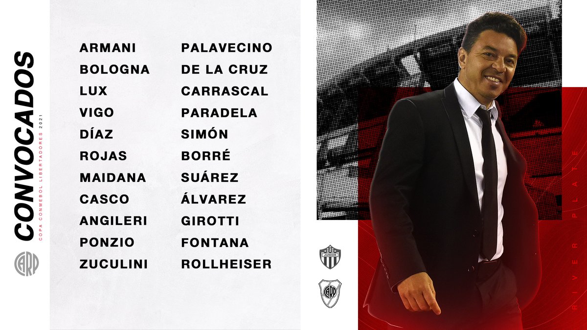 Los convocados de River ante Junior. (Foto: Prensa River)