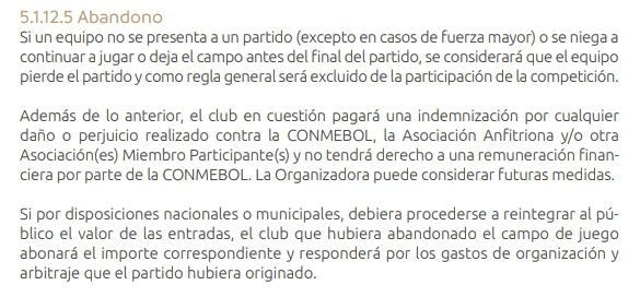 Esto dice el reglamento de la Conmebol.