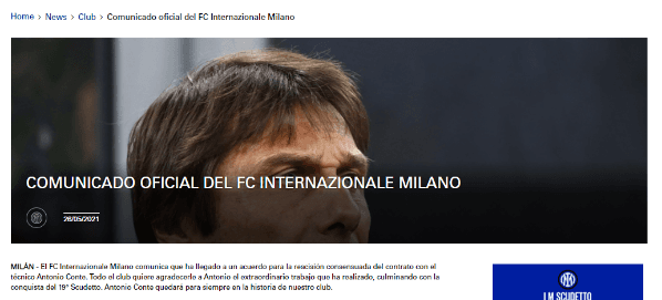 Comunicado oficial del Inter