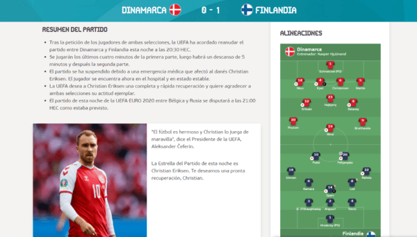 El mensaje en la página oficial de la UEFA