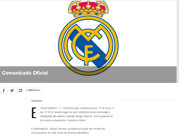 Comunicado oficial del Real Madrid