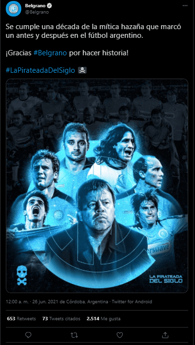 Tweet de la cuenta oficial de Belgrano