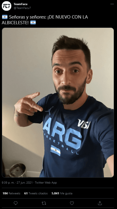 La foto de Facu con la camiseta Argentina (Fuente: Twitter Team Facu)