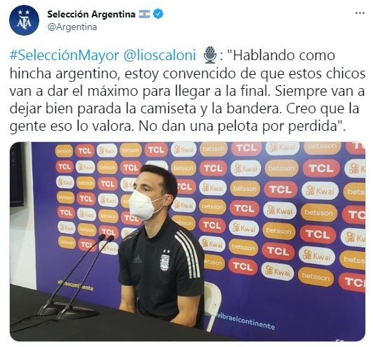 Lionel Scaloni confía en la ambición del plantel de la Selección Argentina para continuar en la Copa América. (Foto: Twitter Selección Argentina).