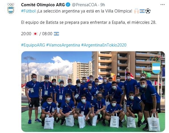 La Selección Argentina Sub 23 de fútbol masculino enfrentará a España en busca del pase a los cuartos de final. (Foto: Twitter PrensaCoa).