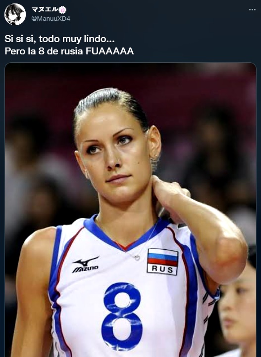 Tuit en referencia a la '8 de Rusia' del voley femenino, Nataliya Goncharova