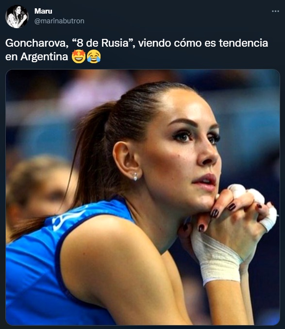 Tuit en referencia a la '8 de Rusia' del voley femenino, Nataliya Goncharova