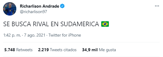 El tuit de Richarlison.