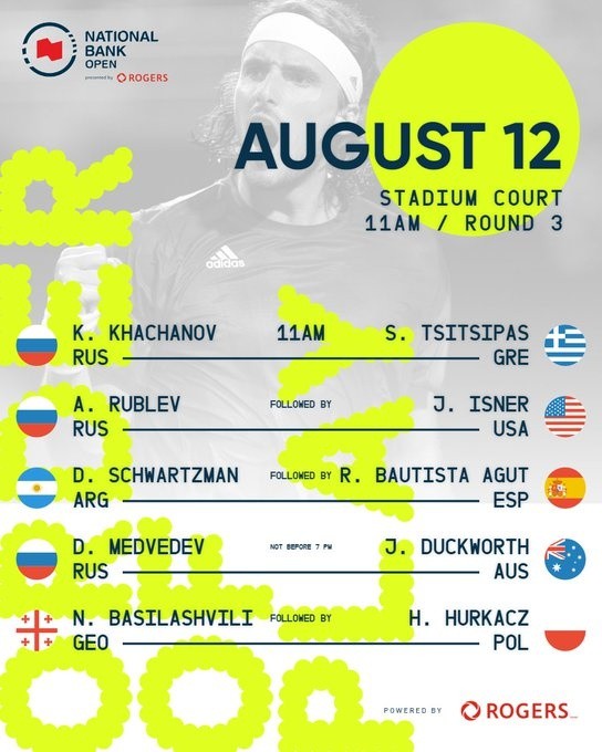 Los partidos de HOY, jueves 12 de agosto, en el cuadro masculino del Masters de Canadá. (Foto: Twitter @NBOtoronto).