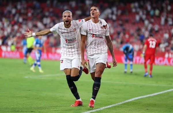 Youssef En-Nesyri y Erik Lamela, los autores de los goles. Foto: Getty