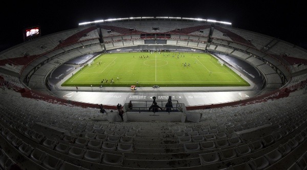 BUENOS AIRES, ARGENTINA - FEBRUARY 20: General view of Estadio Monumental Antonio Vespucio Liberti before a match between River Plate and Rosario Central as part of Copa De La Liga Profesional 2021 at Estadio Monumental Antonio Vespucio Liberti on February 20, 2021 in Buenos Aires, Argentina. The Monumental stadium reopens today after six months of restoration works. (Photo by Marcelo Endelli/Getty Images)-Not Released (NR)