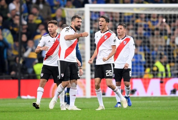 Lucas Pratto festejando el 1-1 vs. Boca, Copa Libertadores 2018 (Foto: Getty)