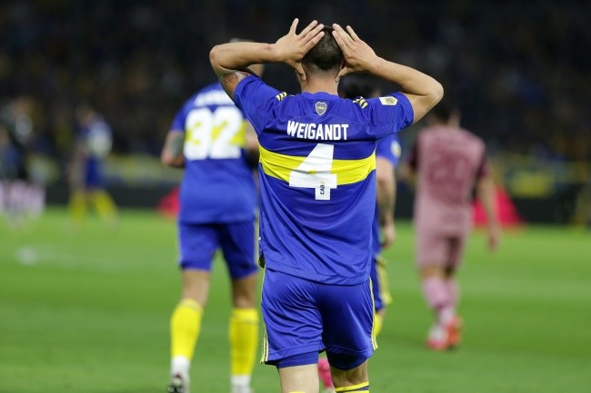 El festejo de Weigandt tras su primer gol en Boca. (Foto: Getty Images)