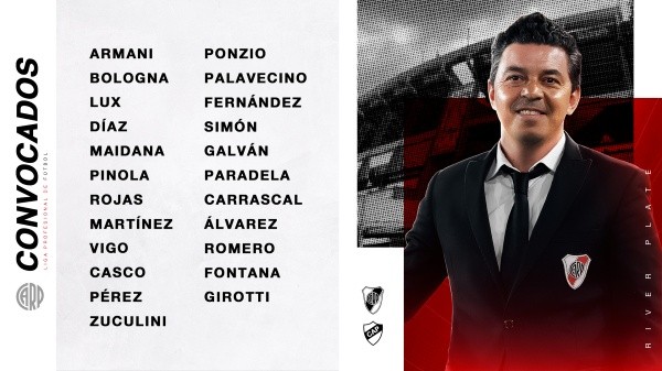 Los convocados de River para enfrentar a Platense. (Foto: Twitter oficial de River).