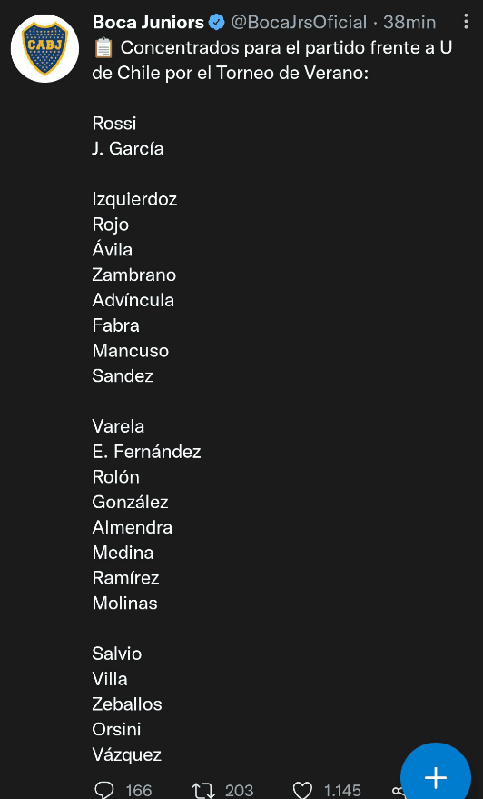 Así fue la publicación original de los convocados de Boca