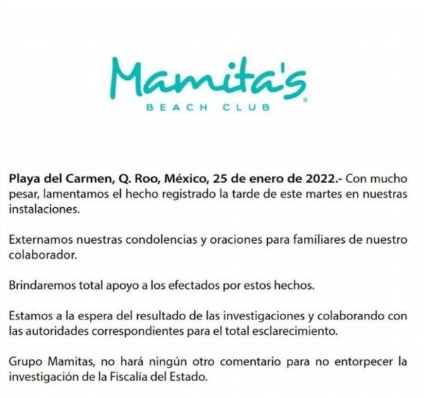 Comunicado Oficial de ‘Mamita´s Beach Club’.