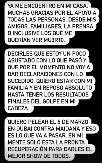 El mensaje que publicó Cabrera en su Instagram.