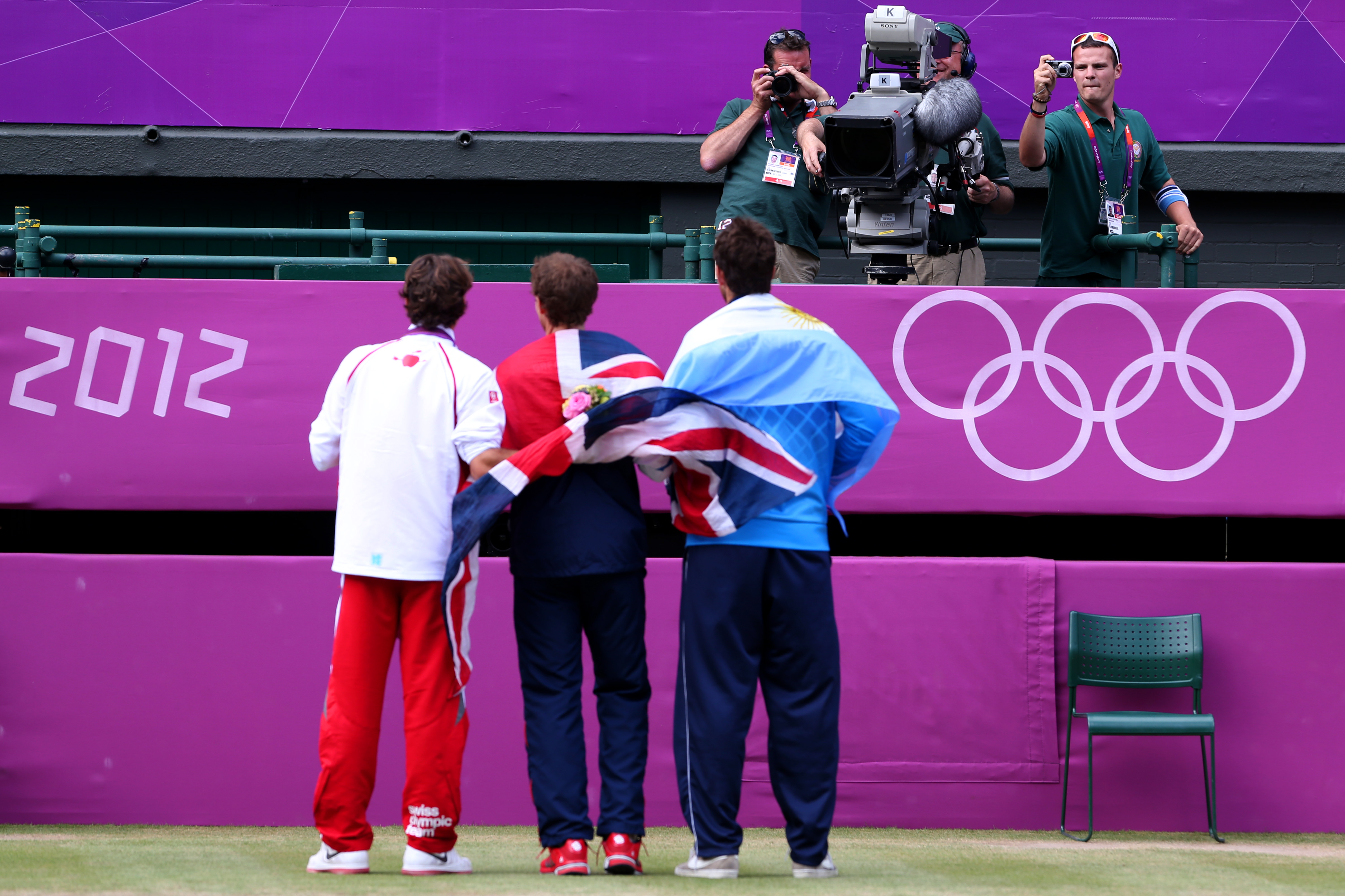Delpo, con Murray, Federer y su medalla olímpica en Londres
