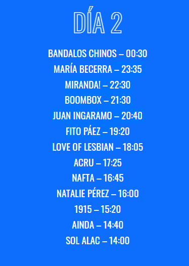 Horarios del Escenario Sur.