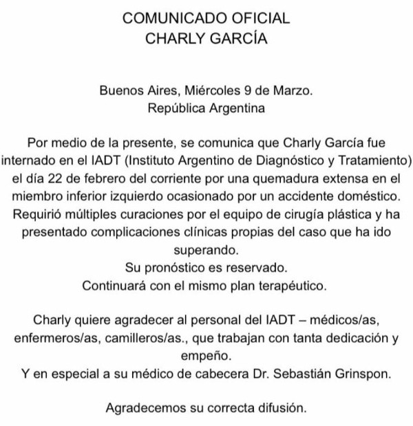 El parte médico oficial.