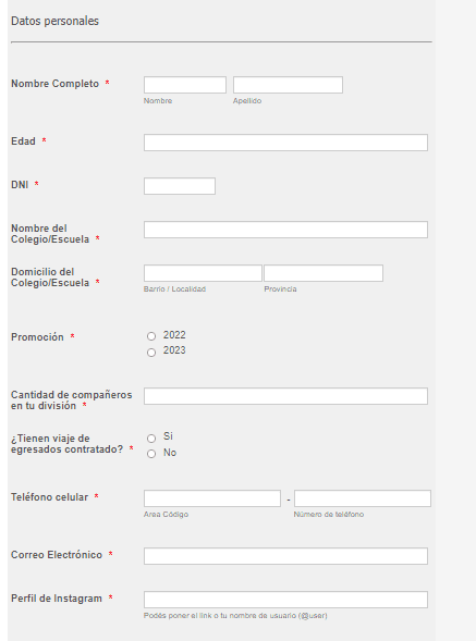 Una parte del formulario que hay que llenar.