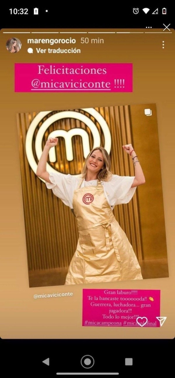 Rocío Marengo reveló que Mica Viciconte es la posible ganadora de MasterChef Celebrity.