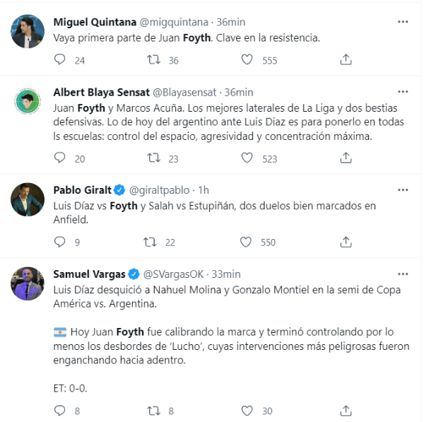 Foyth y Luis Díaz se sacaron chispas.