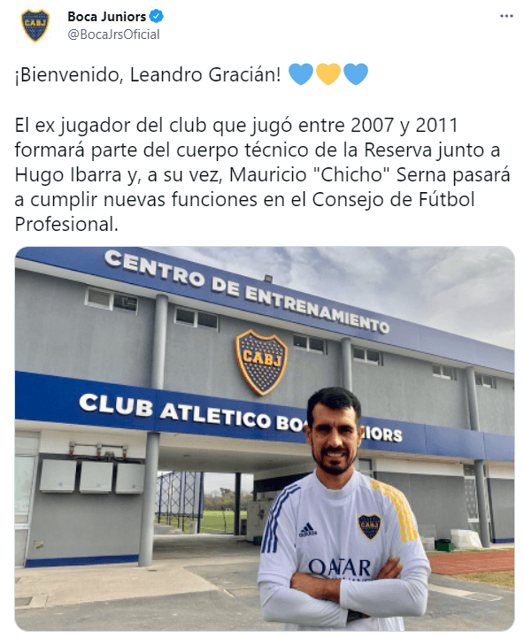 El tuit oficial de Boca y su posteo.