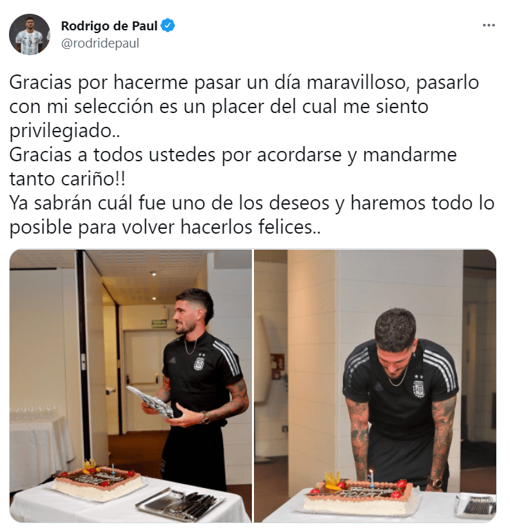 De Paul y un posteo muy emocionante.