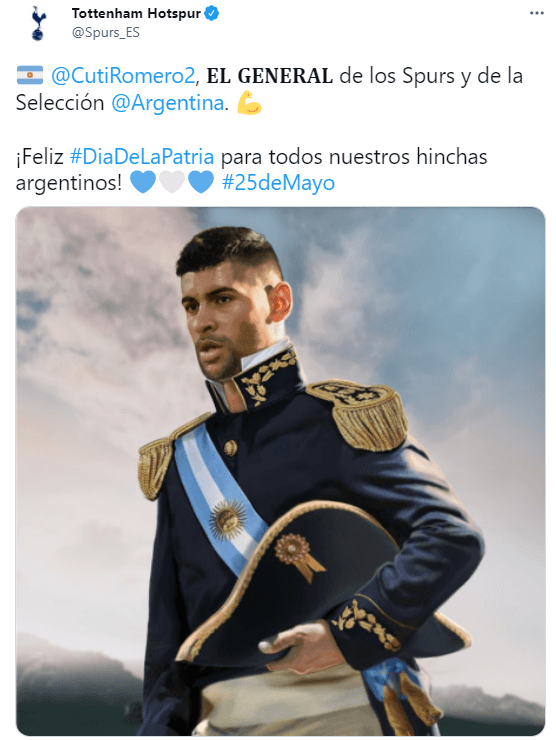 ElTottenham realizó un posteo por el Día de la Patria en Argentina.