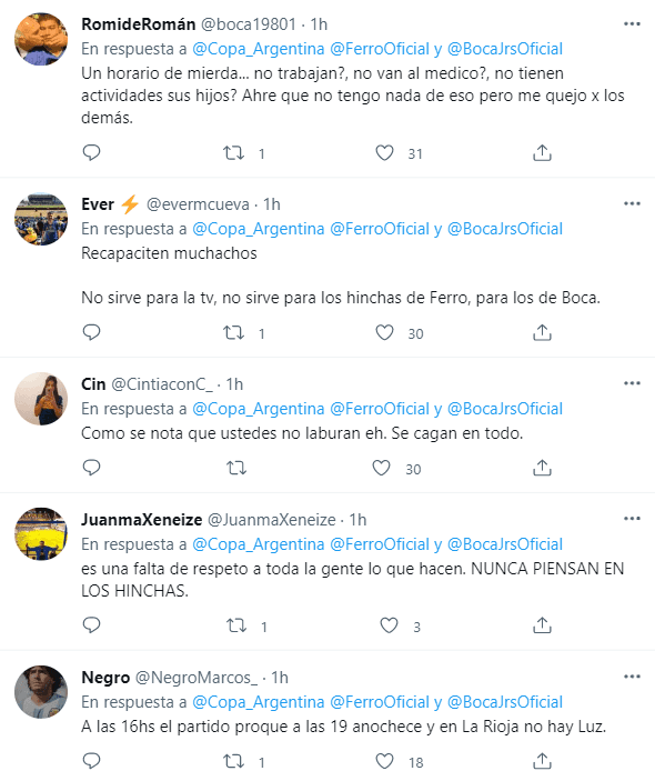 A los hinchas no les gustó nada el horario.