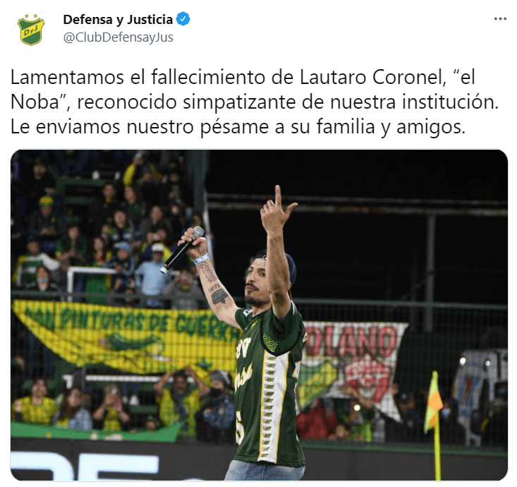 El mensaje de Defensa y Justicia por el fallecimiento de El Noba.