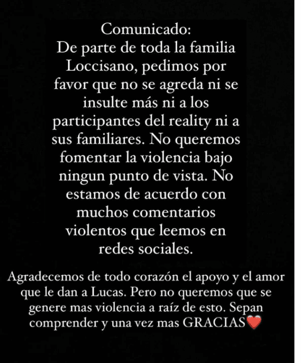 El comunicado de la familia de Locho.