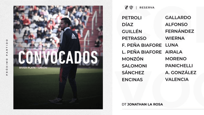 Lista de concentrados de la Reserva deRiver para jugar vs. Unión.