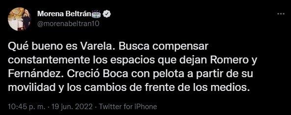 Morena Beltrán sobre Varela.