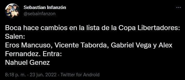 Se suma Nahuel Génez.