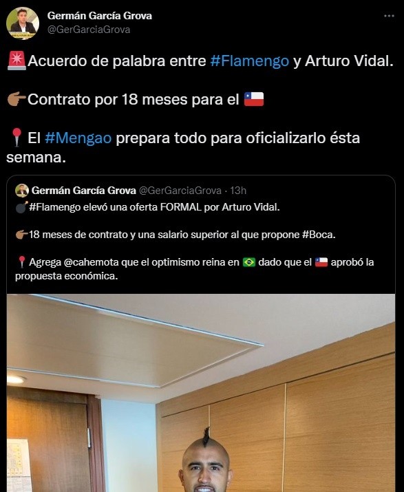 Vidal, a un paso de Flamengo.