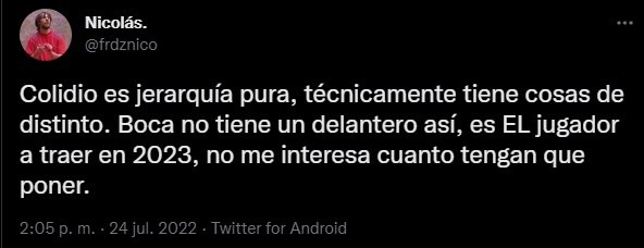 Los hinchas de Boca pidieron a Colidio.