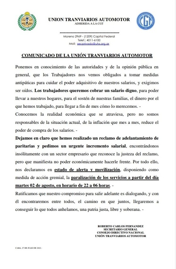 El comunicado completo.